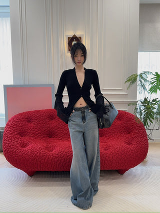 BLUMARINE - SUPERWIDE-LEG JEANS WITH LACE DETAILS