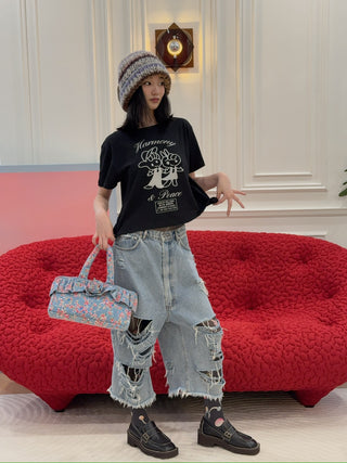 ASHLEY WILLIAMS - BLACK CROPPED T-SHIRT / HAMORNY & PEACE