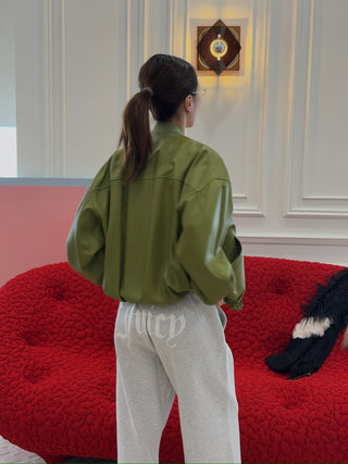 SIMONETTA - PIAVE - LEATHER BOMBER / GREEN PEPPER