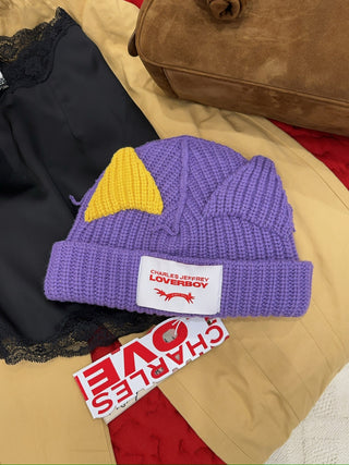 LOVERBOY - CHUNKY EARS BEANIE in Purple and Yellow