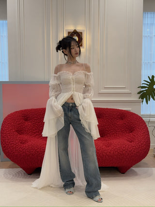 BLUMARINE - Long Silk Chiffon Dress With Buttons