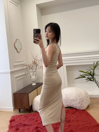 beige tank top dress BEIGE DRESS WITH TANK TOP SCOOPED MARQUES ' ALMEIDA