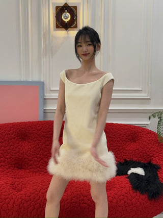 BLUMARINE DRESS SABLE W/FEATHE