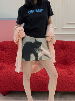 ASHLEY WILLIAMS - BLACK CROPPED T-SHIRT / CRY BABY