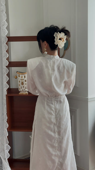 MAGDA BUTRYM - Embroidered High-Neck Midi Dress with Blouson Bodice