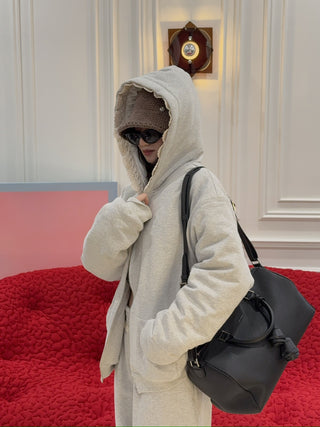 MAGDA BUTRYM - Lace-trimmed corduroy zip hoodie in grey
