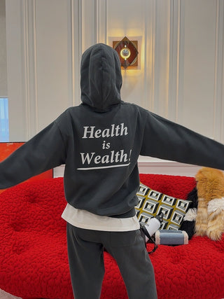 SPORTY & RICH - Health Is Wealth Soft Hoodie in Faded Black