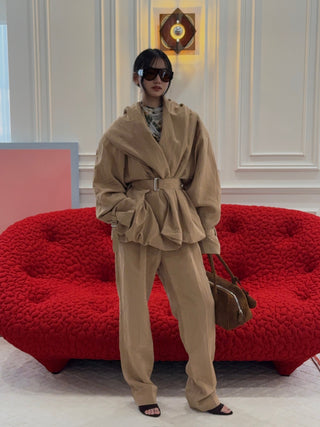 MAGDA BUTRYM - Draped Collar Viscose And Linen Jacket in Beige