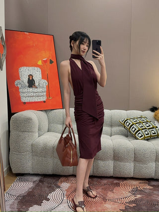 ROWEN ROSE - Jersey Short Dress with Plunging Neckline