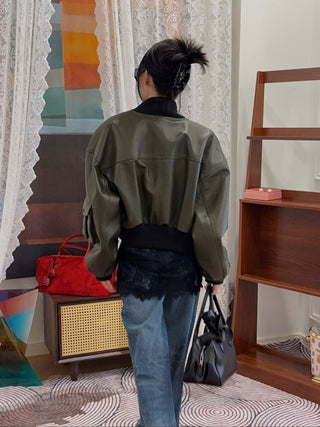 THE MANNEI LE MANS CROPPED BOMBER GREEN