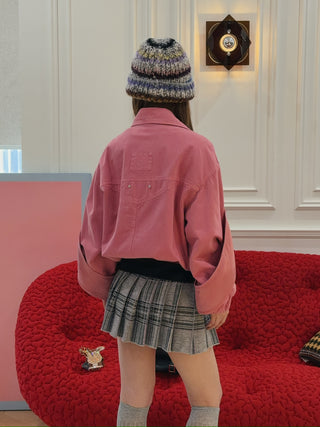 BLUMARINE DENIM BOMBER JACKET BUBBLEGUM