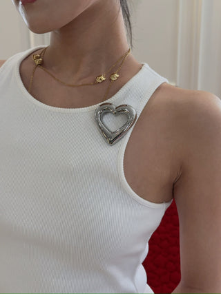 BLUMARINE - Ribbed Tank Top with Pin in White