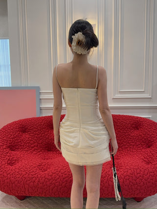 MAGDA BUTRYM - Mini corset dress with lace neckline in cream