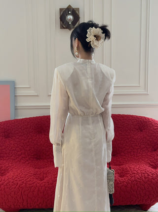 MAGDA BUTRYM - Embroidered High-Neck Midi Dress with Blouson Bodice