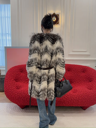 YVES SALOMON - COAT FOX BANDS/MERINOS KNITWEAR / NUANCE LUNE