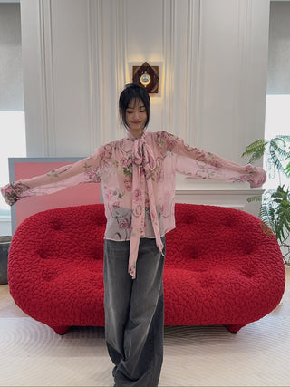 BLUMARINE - Rose Print Silk Creponne Blouse