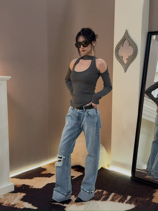 COPERNI LONG SLEEVE CUT-OUT KNIT TOP