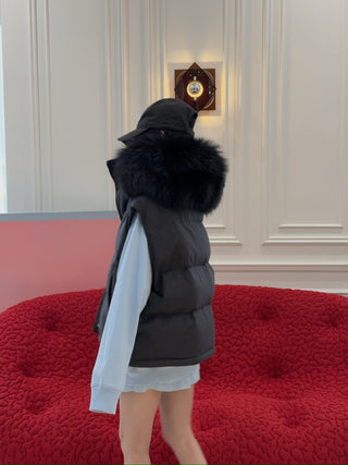 YVES SALOMON - VEST MADE WITH LORO PIANA FLANNEL FABRIC/FOX