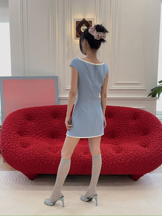 ROWEN ROSE - MINI DRESS WITH BOW DETAIL & SQUARED NECK IN SABLÉ