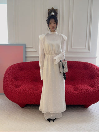 MAGDA BUTRYM - Embroidered High-Neck Midi Dress with Blouson Bodice