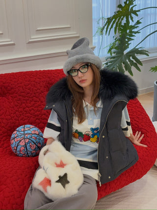 YVES SALOMON - VEST MADE WITH LORO PIANA FLANNEL FABRIC/FOX