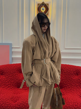 MAGDA BUTRYM - Draped Collar Viscose And Linen Jacket in Beige