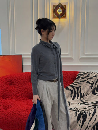 AARON ESH  Cardigan With Neck Scarf in Grey