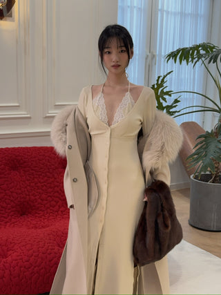 YVES SALOMON MANTEAU 119CM SABLE