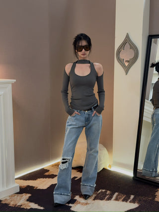 COPERNI LONG SLEEVE CUT-OUT KNIT TOP