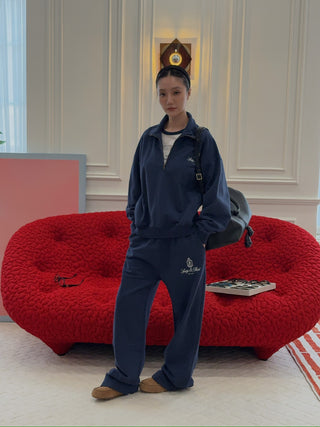 SPORTY & RICH - Vendome Quarter Zip in Navy