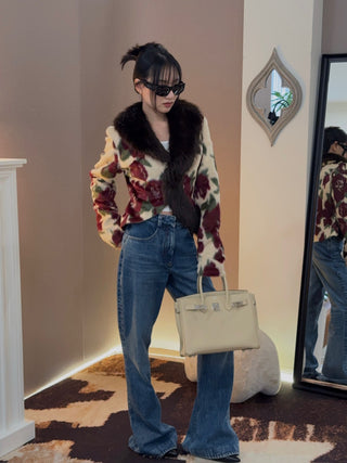 AARON ESH Puddle Jeans in Blue Wash High-Waisted Wide-Leg Flared