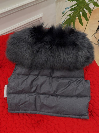 YVES SALOMON - VEST MADE WITH LORO PIANA FLANNEL FABRIC/FOX