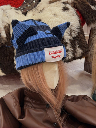 LOVERBOY - CHUNKY EARS BEANIE in  BLUE NAVY STRIPE