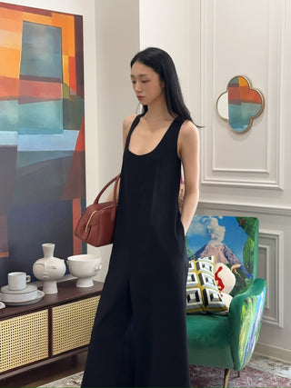 A.W.A.K.E. LOOSE FIT MAXI JUMPSUIT WITH FRONT AND BACK PLEATS