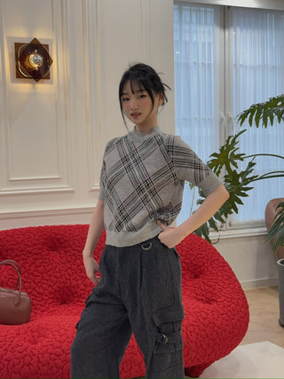 GIUSEPPE DI MORABITO WOOL TARTAN KNITWEAR TOP