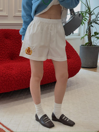 SPORTY & RICH - NY Crest Poplin Short in White