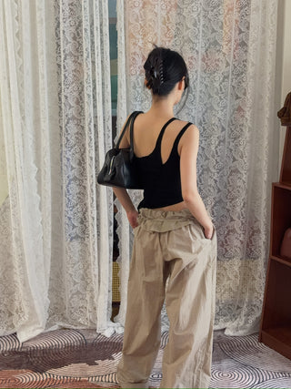 SAMI MIRO VINTAGE Asymmetric One Shoulder Tank in Black Rib