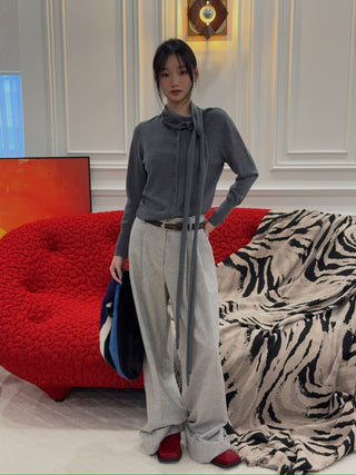 AARON ESH  Cardigan With Neck Scarf in Grey