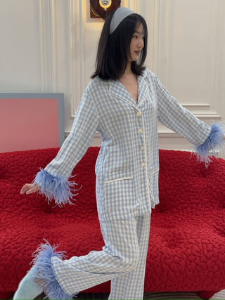 SLEEPER - PARTY PAJAMA SET WITH FEATHERS / BLUE