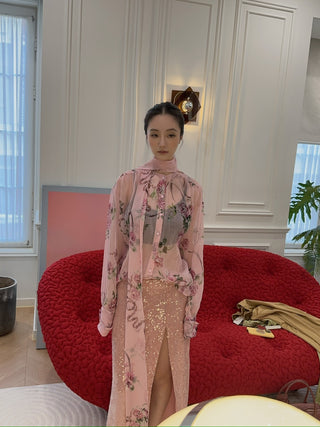 BLUMARINE - Rose Print Silk Creponne Blouse