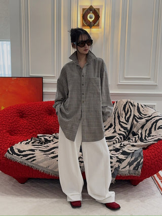 THE MANNEI - Wool Shirt in Beige/Grey