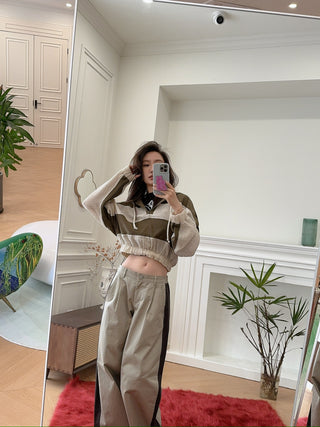 OPEN YY - Stipe Cropped Hoodie