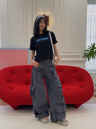 ASHLEY WILLIAMS - BLACK CROPPED T-SHIRT / CRY BABY