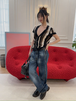 VAILLANT - KNIT TOP STRIPED W/ CONTRAST NECKLINE & CUFF / STRIPES