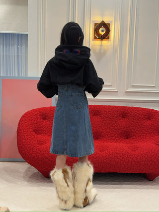 YOUSER - INTERNATIONAL GOSSIP HOODIE DENIM DRESS / BLACK