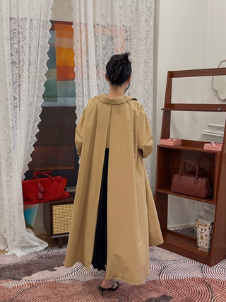 A.W.A.K.E MODE Trench Coat in Khaki Pleated Back Insert Asymmetric