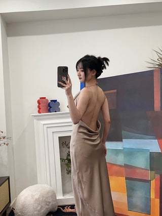 THE ANDAMANE Vera Maxi Slip Dress Greige