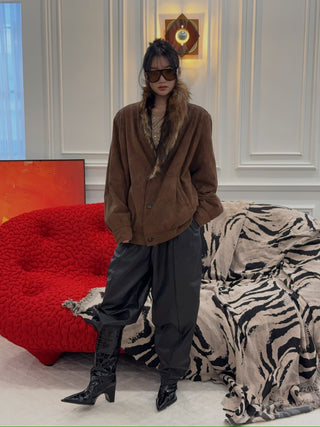 MM6 Maison Margiela - Faux Fur-Collar Suede Bomber Jacket in Brown