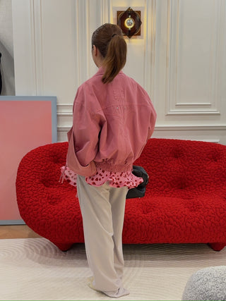 BLUMARINE DENIM BOMBER JACKET BUBBLEGUM