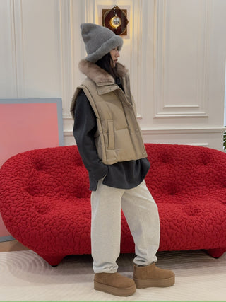 YVES SALOMON - Flannel gilet with sable fur collar